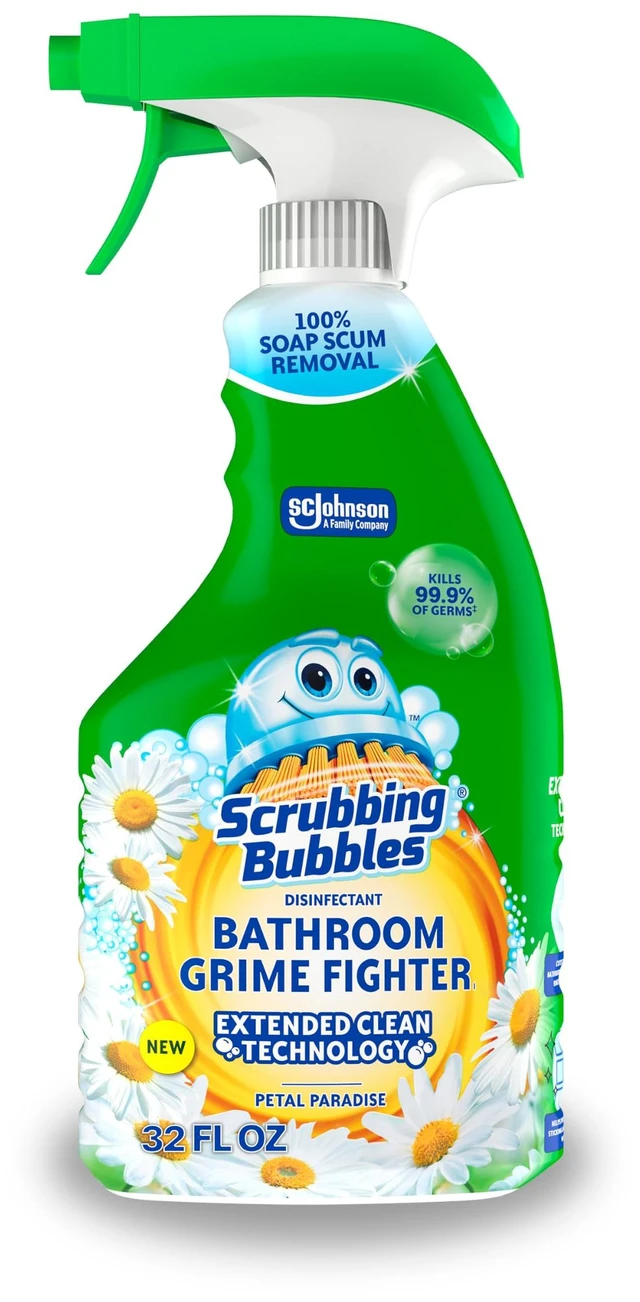 Main image of Scrubbing Bubbles Bathroom and Shower Cleaner Disinfectant Spray, Foaming Action Bathroom Grime Fighter, Petal Paradise Scent, 32oz