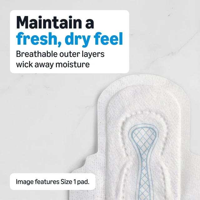 Alt view image 3 of 7 - Amazon Basics Thick Maxi Pads with Wings for Periods, Overnight Absorbency, Leak Protection, Super Absorbent, Unscented, Size 4, 28 Count, Packaging May Vary