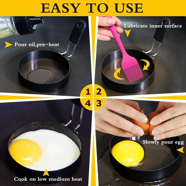 Alt view image 4 of 5 - 3.5'' Egg Rings with Silicone Handle, Stainless Steel Egg Cooking Rings,Nonstick,For Frying Eggs and English Muffins Pancake, Egg Mold Shaper For Breakfast
