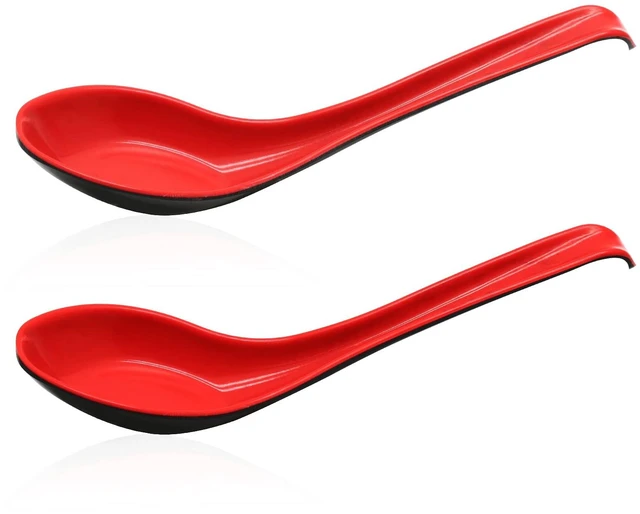 Main image of 2PCS Asian Soup Spoons, Red and Black Melamine