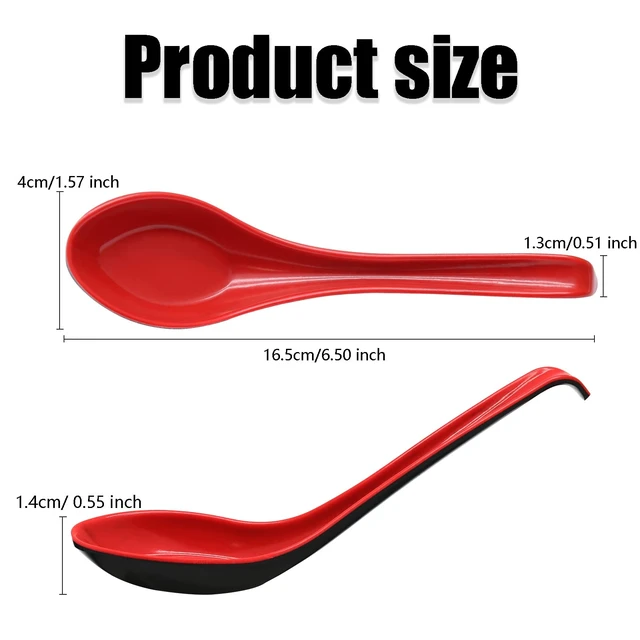 Alt view image 4 of 7 - 2PCS Asian Soup Spoons, Red and Black Melamine