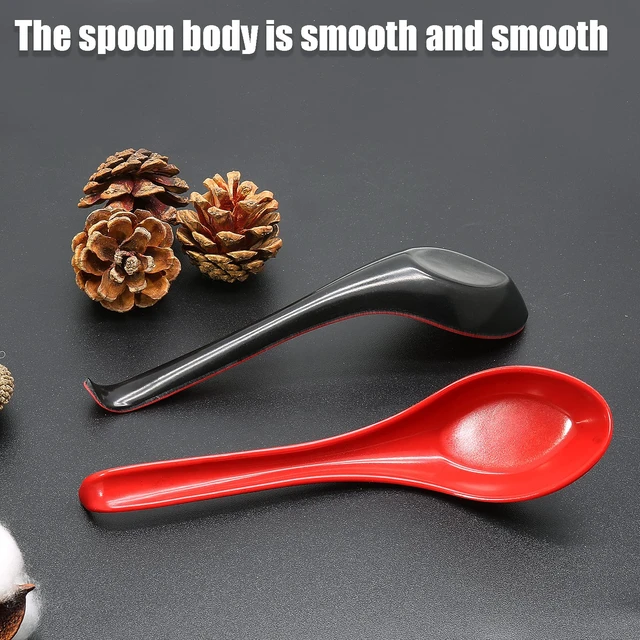 Alt view image 3 of 7 - 2PCS Asian Soup Spoons, Red and Black Melamine