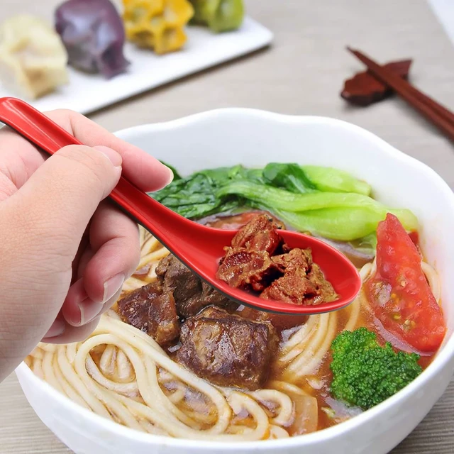 Alt view image 5 of 7 - 2PCS Asian Soup Spoons, Red and Black Melamine