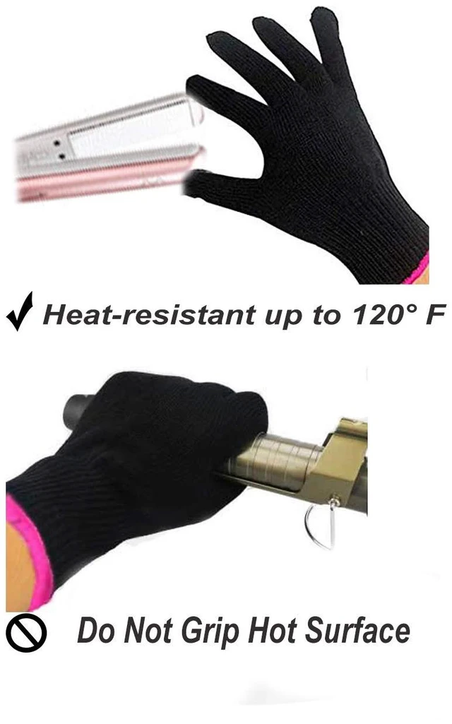 Alt view image 5 of 5 - AFT90 Heat Resistant Glove for Hair Styling, Curling Iron, Flat Iron and Curling Wand, Black, Pink Edge, 1 Piece