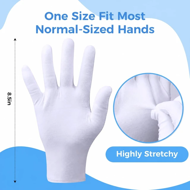 Alt view image 2 of 6 - 3 Pairs Cotton Gloves for Dry Hands Sleeping, Moisturizing Gloves for Men and Women, Stretchable White Cotton Gloves Eczema for Service Driving Coin Jewelry Handling