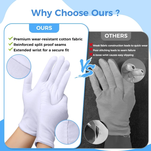 Alt view image 6 of 6 - 3 Pairs Cotton Gloves for Dry Hands Sleeping, Moisturizing Gloves for Men and Women, Stretchable White Cotton Gloves Eczema for Service Driving Coin Jewelry Handling