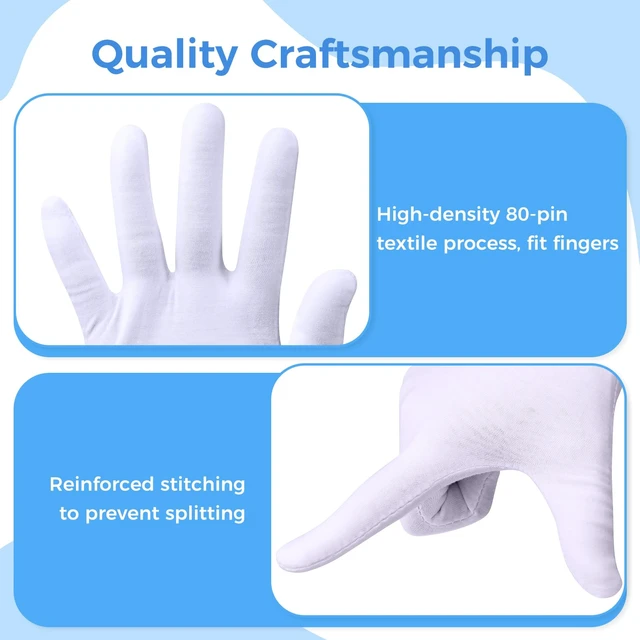 Alt view image 3 of 6 - 3 Pairs Cotton Gloves for Dry Hands Sleeping, Moisturizing Gloves for Men and Women, Stretchable White Cotton Gloves Eczema for Service Driving Coin Jewelry Handling