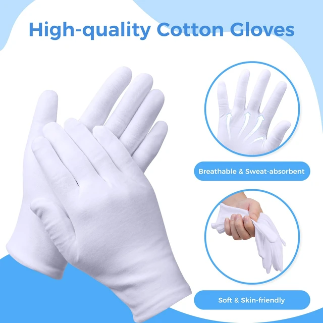 Alt view image 5 of 6 - 3 Pairs Cotton Gloves for Dry Hands Sleeping, Moisturizing Gloves for Men and Women, Stretchable White Cotton Gloves Eczema for Service Driving Coin Jewelry Handling