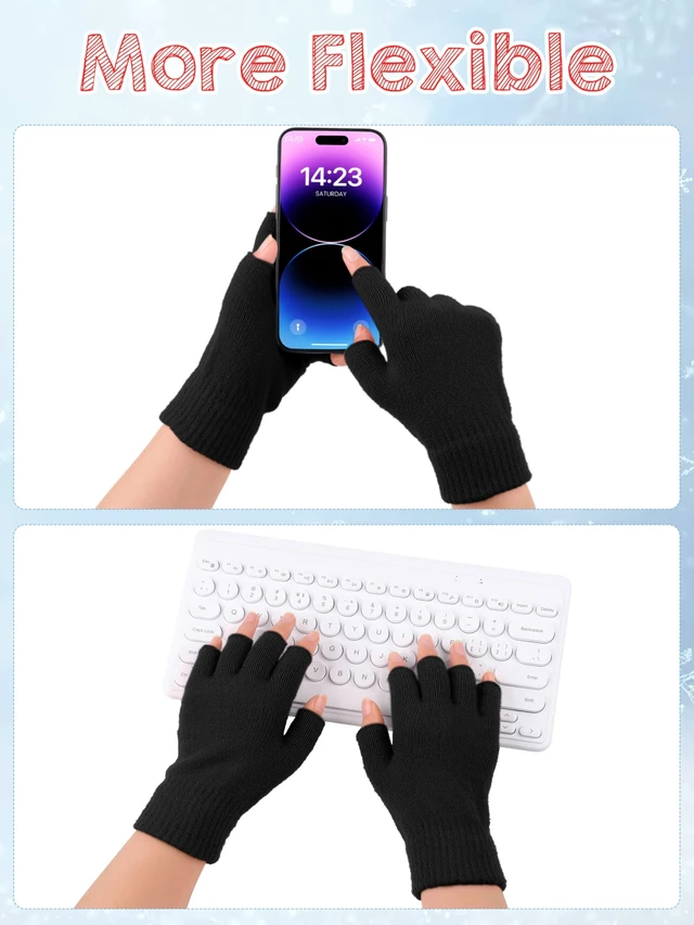 Alt view image 3 of 7 - 2 Pairs Fingerless Gloves for Women Men, Warm Winter Half Finger Gloves