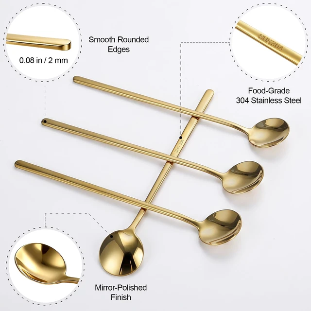 Alt view image 4 of 6 - 4-Pack Gold Coffee Spoons, 6.7 Long Handle Teaspoons