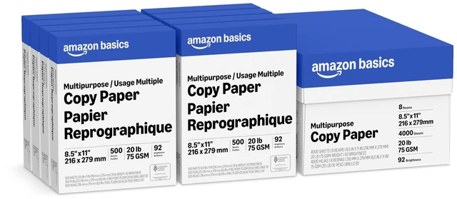 Main image of Amazon Basics Multipurpose Copy Printer Paper, 8.5 x 11 Inches, 20 lb, 92 Bright, White, 1 Ream (500 Sheets), Jam-Free