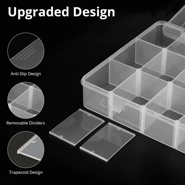 Alt view image 6 of 6 - Exptolii 18 Grids Plastic Organizer Box with Dividers, Clear Compartment Container Storage for Beads Crafts Jewelry Fishing Tackles, Size 7.9 x 6.2 x 1.2 in