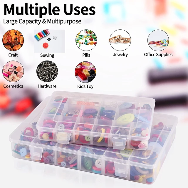 Alt view image 4 of 6 - Exptolii 18 Grids Plastic Organizer Box with Dividers, Clear Compartment Container Storage for Beads Crafts Jewelry Fishing Tackles, Size 7.9 x 6.2 x 1.2 in