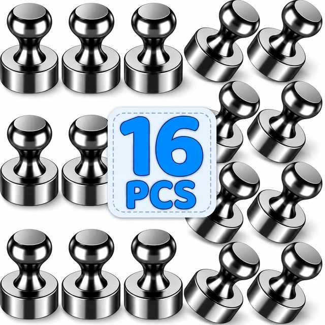 Main image of 16 Pcs Fridge Magnets, Refrigerator Magnets, Small Strong Magnets, Whiteboard Magnets for Fridge, Magnetic Push Pins for Locker, Pins for Kitchen Office Accessories