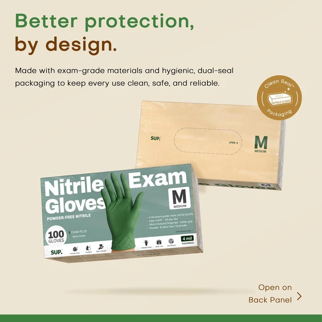 Alt view image 6 of 6 - SUP Exam Plus® Nitrile Gloves, Powder-Free Disposable Moss Green, 100 Count