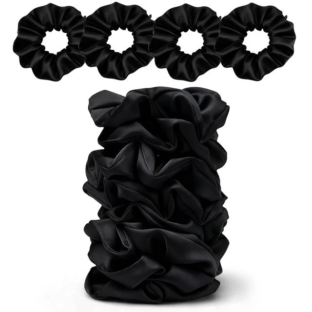 Alt view image 2 of 7 - Satin Scrunchies for Women 8PCS Black Silk Hair Ties No Crease, Frizz-Free, Gentle Elastic Hair Bands for Thick & Thin Hair, Soft & Stylish Hair Accessories Gifts