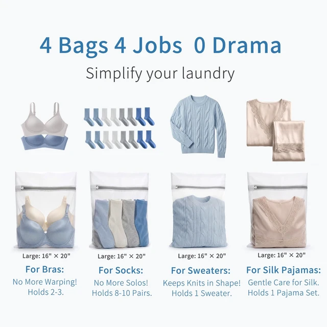 Alt view image 2 of 7 - Muchfun 4Pcs Durable Fine Mesh Laundry Bags for Delicates 16 x 20 Inches