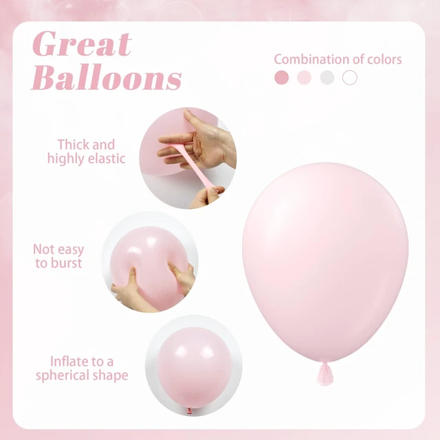 Alt view image 4 of 7 - 60pcs Pink and White Balloons 12inch with Clear Pastel Pearl Pink Balloons