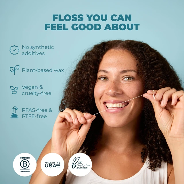 Alt view image 4 of 5 - RADIUS Vegan Sponge Floss, Soft Expanding Dental Floss for Sensitive Gums and Tight Teeth, PFAS Free, Vegan, Plastic Free Packaging, 50m / 55 yd, Vanilla Mint, Pack of 2