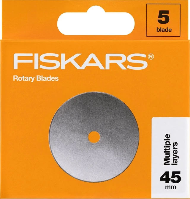 Main image of Fiskars Replacement 45mm Rotary Blade 5 Pack, Stainless Steel and Designed for Rotary Cutters