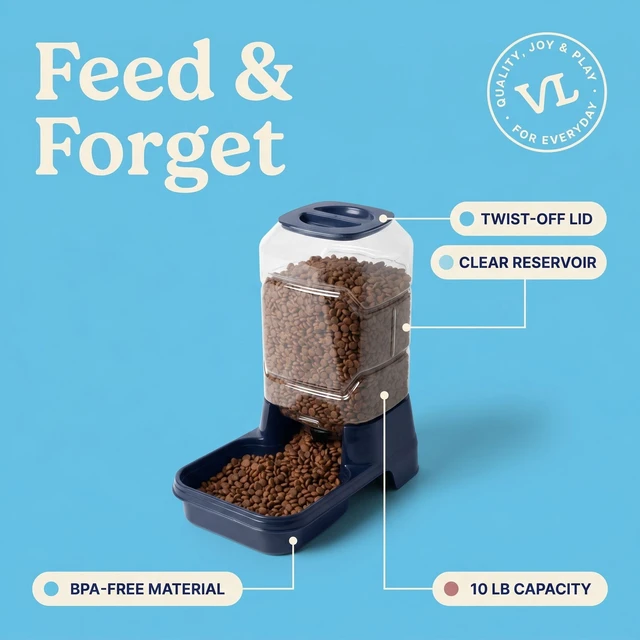 Alt view image 5 of 6 - Vibrant Life 10 lb Gravity Feeder for Large Pets, Navy