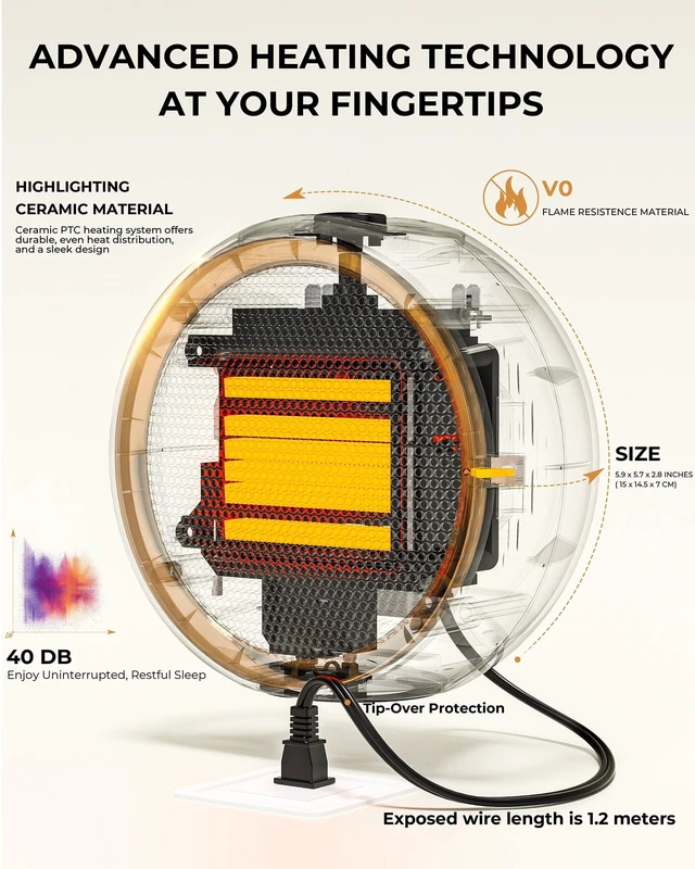 Alt view image 5 of 7 - Frsara Space Heater, Portable Electric Heaters with Thermostat,Mini Small Warm Heater with Fan Modes for Home,Desk,Office and Indoor Use