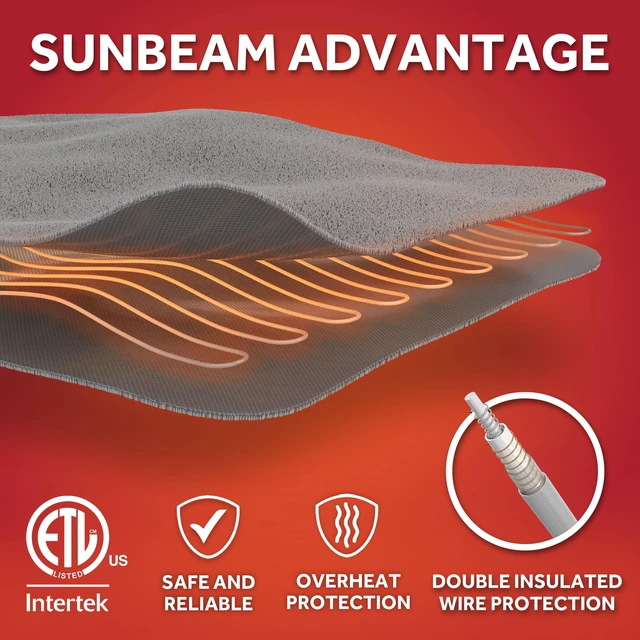 Alt view image 5 of 5 - Sunbeam Heated Electric Microplush Faux Shearling Throw Blanket, Black Buffalo Plaid, 4 Heat Settings, 50 x 70 in