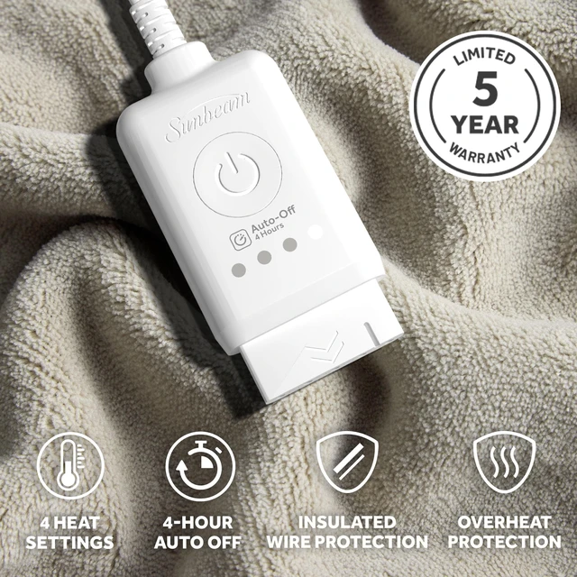 Alt view image 2 of 5 - Sunbeam Heated Electric Microplush Throw Blanket, Light Gray, 4 Heat Settings, 50 x 70 in
