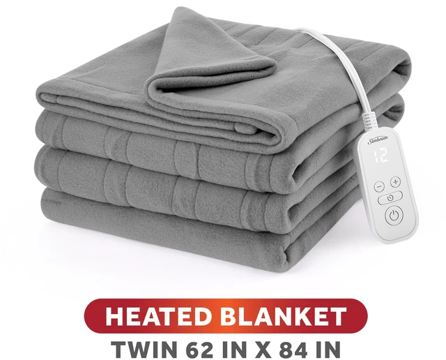Main image of Sunbeam Heated Electric Brushed Fleece Bed Blanket, Gray, Twin Size, 12 Heat Settings, 62 x 84 in