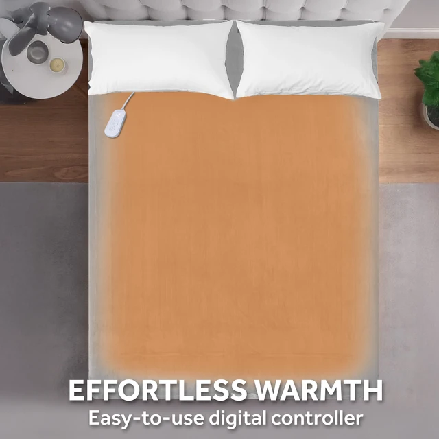 Alt view image 2 of 5 - Sunbeam Heated Electric Brushed Fleece Bed Blanket, Gray, Twin Size, 12 Heat Settings, 62 x 84 in