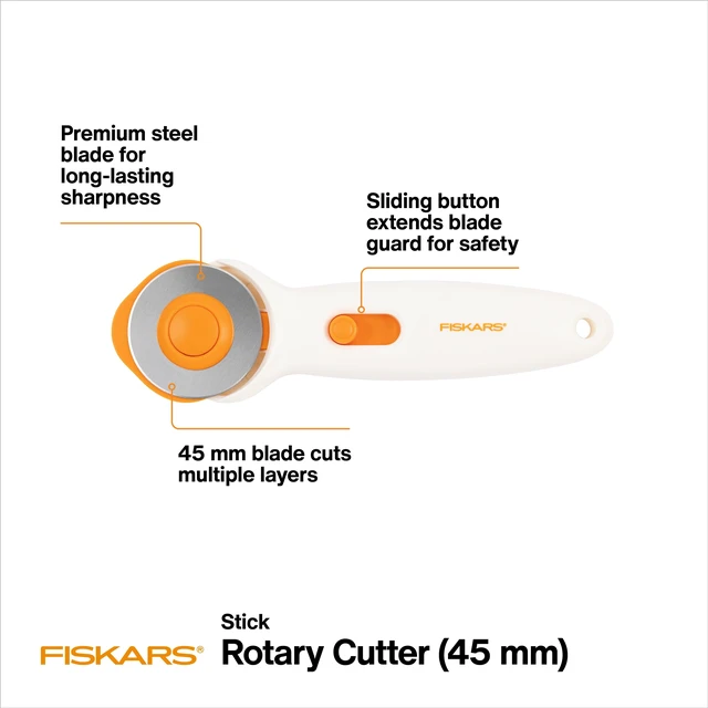 Alt view image 6 of 6 - Fiskars 3-Piece Fabric Cutting Set: White Rotary Cutter, Gray Cutting Mat, and Acrylic Sewing Ruler
