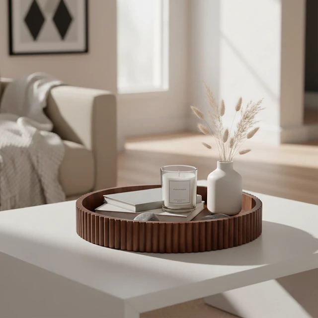 Alt view image 3 of 7 - Better Homes & Gardens Ribbed Wood Decorative Tray, Walnut, 16.4 in