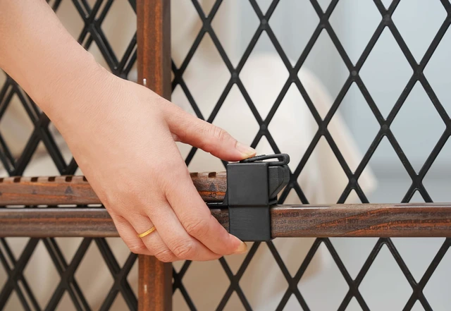 Alt view image 6 of 7 - Parent's Choice Brown Farmhouse Safety Baby Wooden Gate for Aged 6 to 24 Months