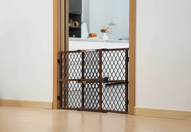 Alt view image 5 of 7 - Parent's Choice Brown Farmhouse Safety Baby Wooden Gate for Aged 6 to 24 Months