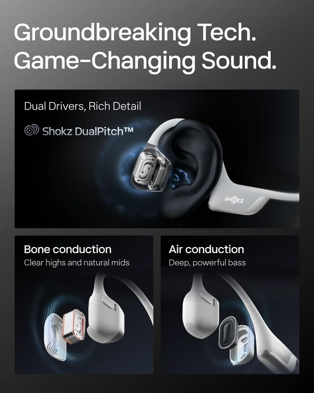 Alt view image 4 of 7 - OpenRun Pro 2 Mini Bone Conduction Bluetooth Sport Headphones, Silver Bundle with Reflective StripDualPitch premium soundOpen ear awareness; Smart Mic; IP55; 12H battery; Running/Cycling/Hiking