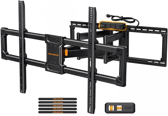Main image of Full Motion TV Wall Mount with Power Strip for 60120 Inch TVs Heavy Duty TV Mount Wall Bracket, Holds 255 lbs, Tilt, Swivel, Extension, Fits 16/24/32 Wood Studs, Max VESA 900 x 600mm