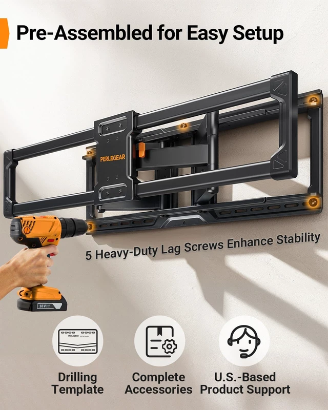 Alt view image 7 of 7 - Full Motion TV Wall Mount with Power Strip for 60120 Inch TVs Heavy Duty TV Mount Wall Bracket, Holds 255 lbs, Tilt, Swivel, Extension, Fits 16/24/32 Wood Studs, Max VESA 900 x 600mm