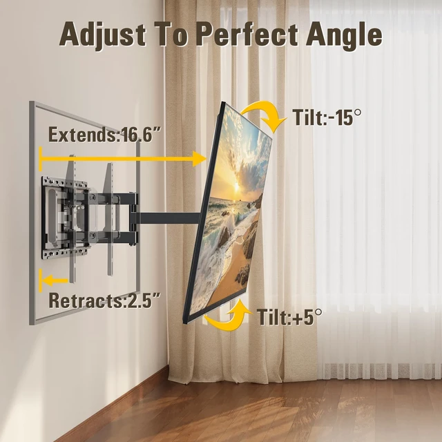 Alt view image 3 of 7 - Full Motion TV Wall Mount for 42-90 Inch TV up to 154lbs TV Bracket with Swivel and Tilt, Articulating Dual Arms, Fits 16inch Studs, Max VESA 600X400 mm, MD2617