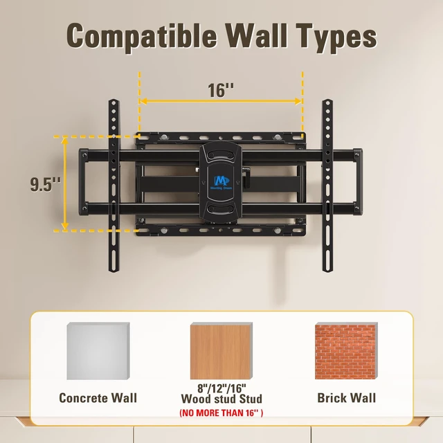 Alt view image 6 of 7 - Full Motion TV Wall Mount for 42-90 Inch TV up to 154lbs TV Bracket with Swivel and Tilt, Articulating Dual Arms, Fits 16inch Studs, Max VESA 600X400 mm, MD2617