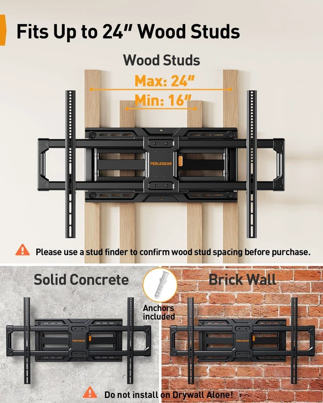 Alt view image 3 of 7 - Large Full Motion TV Wall Mount for 55120 inch TVs up to 220 lbs 20% thicker heavy-duty steel, pre-assembled tv mount, tool-free tilt, swivel, extend, fits 16"/24" studs, max VESA 900x600mm