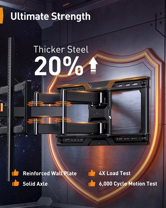 Alt view image 4 of 7 - Large Full Motion TV Wall Mount for 55120 inch TVs up to 220 lbs 20% thicker heavy-duty steel, pre-assembled tv mount, tool-free tilt, swivel, extend, fits 16"/24" studs, max VESA 900x600mm