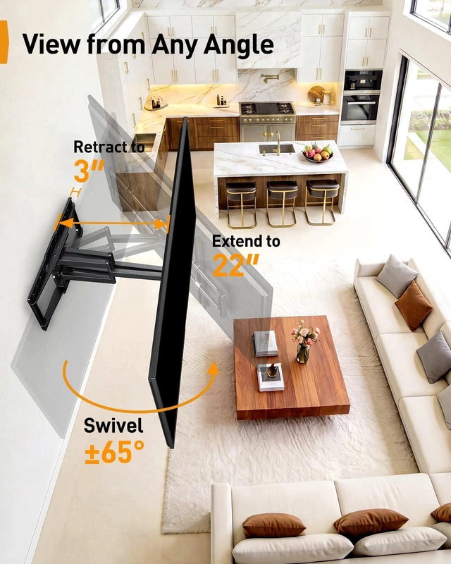 Alt view image 6 of 7 - Large Full Motion TV Wall Mount for 55120 inch TVs up to 220 lbs 20% thicker heavy-duty steel, pre-assembled tv mount, tool-free tilt, swivel, extend, fits 16"/24" studs, max VESA 900x600mm