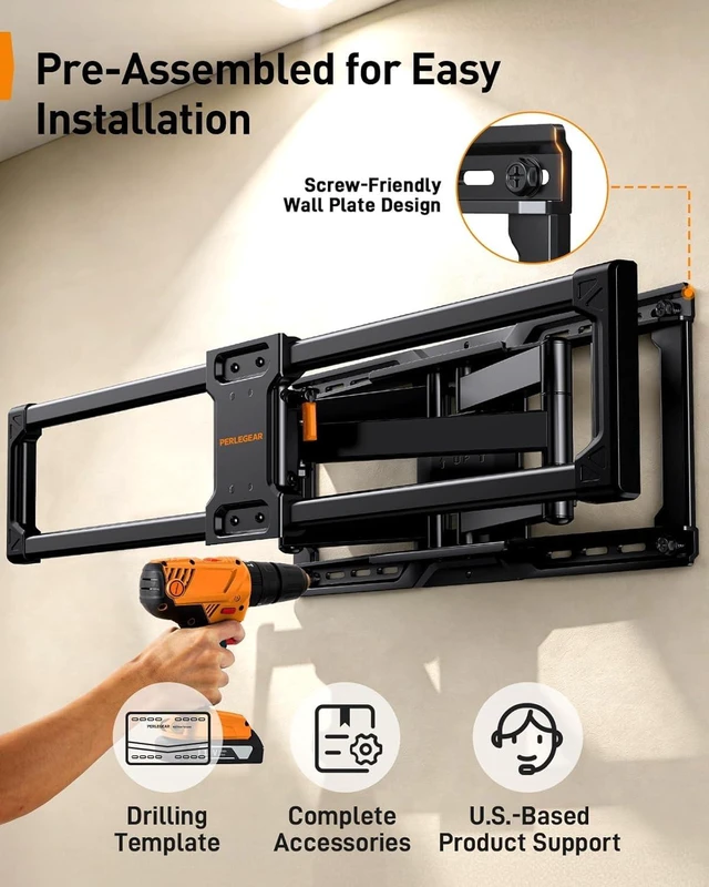Alt view image 7 of 7 - Large Full Motion TV Wall Mount for 55120 inch TVs up to 220 lbs 20% thicker heavy-duty steel, pre-assembled tv mount, tool-free tilt, swivel, extend, fits 16"/24" studs, max VESA 900x600mm