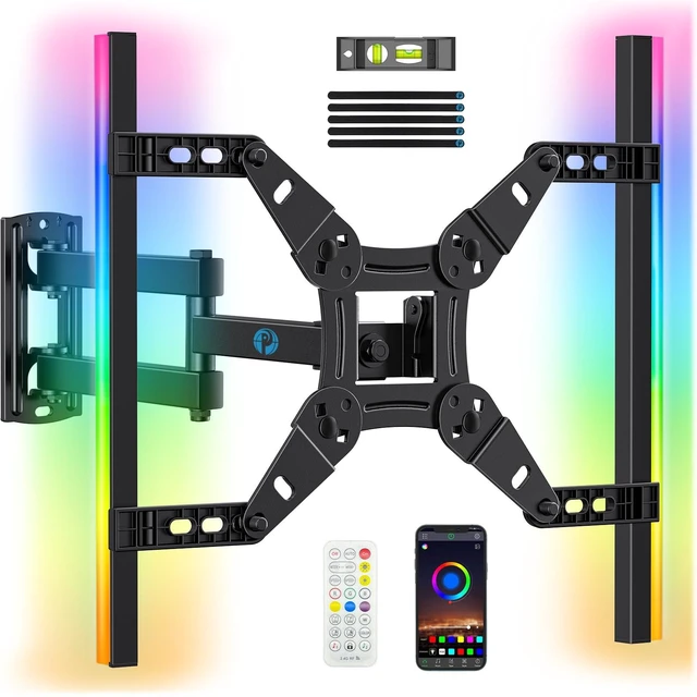 Main image of Full Motion TV Wall Mount with LED Light for 1343 inch TVs Max VESA 200x200mm, RGB backlight with music sync for immersive viewing, extension, swivel, tilt, rotation, 44 lbs