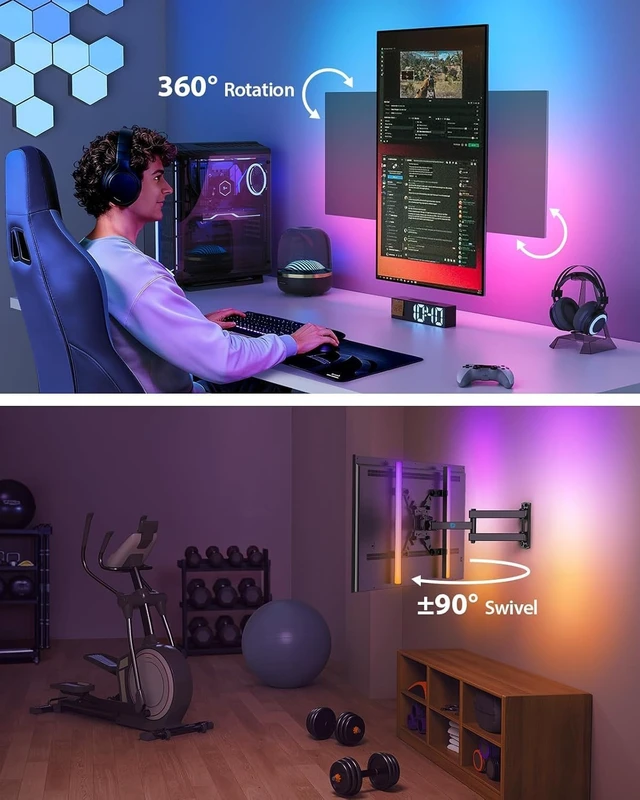 Alt view image 5 of 7 - Full Motion TV Wall Mount with LED Light for 1343 inch TVs Max VESA 200x200mm, RGB backlight with music sync for immersive viewing, extension, swivel, tilt, rotation, 44 lbs