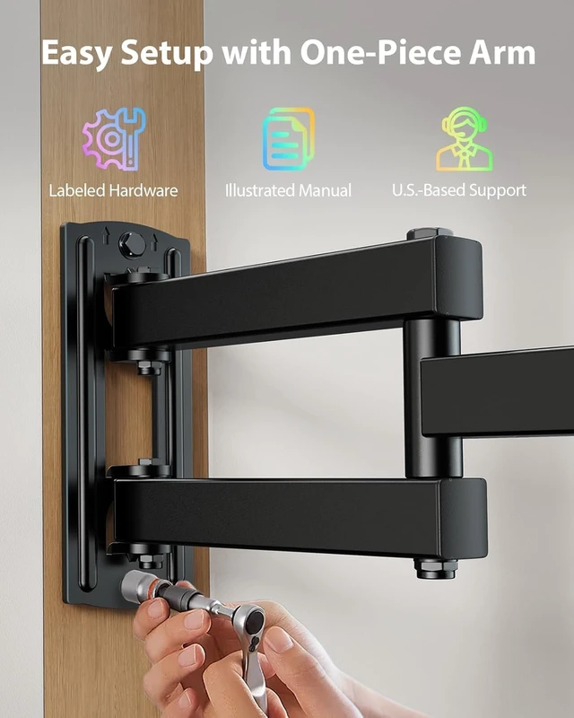 Alt view image 7 of 7 - Full Motion TV Wall Mount with LED Light for 1343 inch TVs Max VESA 200x200mm, RGB backlight with music sync for immersive viewing, extension, swivel, tilt, rotation, 44 lbs