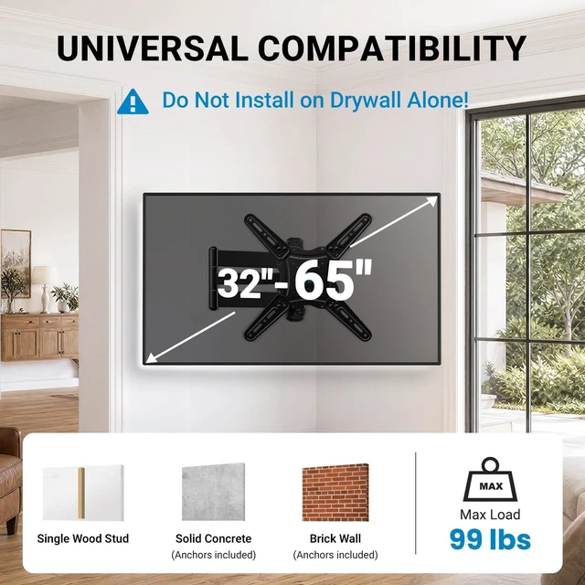 Alt view image 2 of 7 - 30" Long Arm TV Wall Mount for 3265" TVs, Max VESA 400x400mm Full Motion TV Mount with Swivel, Tilt & Solid Wall Plate, Wall Mount TV Bracket for Multi-Area Viewing, Holds to 99 lbs