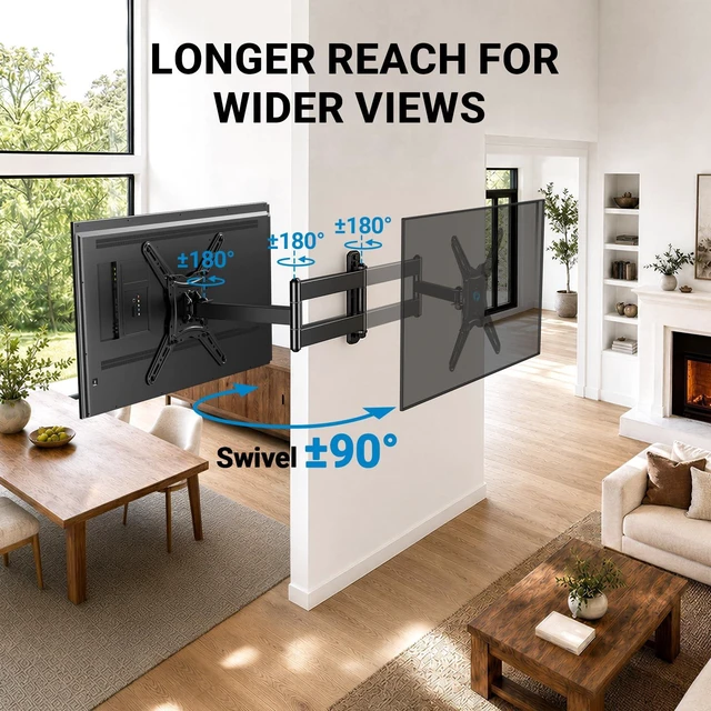 Alt view image 3 of 7 - 30" Long Arm TV Wall Mount for 3265" TVs, Max VESA 400x400mm Full Motion TV Mount with Swivel, Tilt & Solid Wall Plate, Wall Mount TV Bracket for Multi-Area Viewing, Holds to 99 lbs