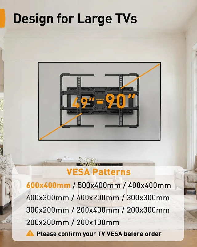 Alt view image 2 of 7 - Full Motion TV Wall Mount with LED Light for 4990 inch TVs Max VESA 600x400mm, Backlit TV Mount with Music Sync, Pre-Assembled, extension, swivel, tilt, 150 lbs capacity