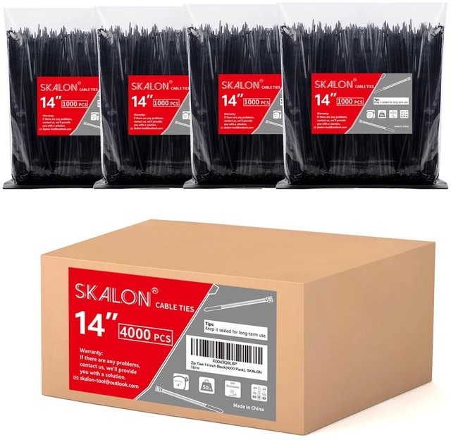 Main image of Zip Ties 14 inch (4000 Pack), 50 lb, UV Resistant Cable Ties, Black Wire Ties, Tie Wraps